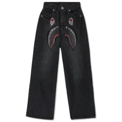 A Bathing Ape Womens Crystal Stone Shark High Waist Denim Pants