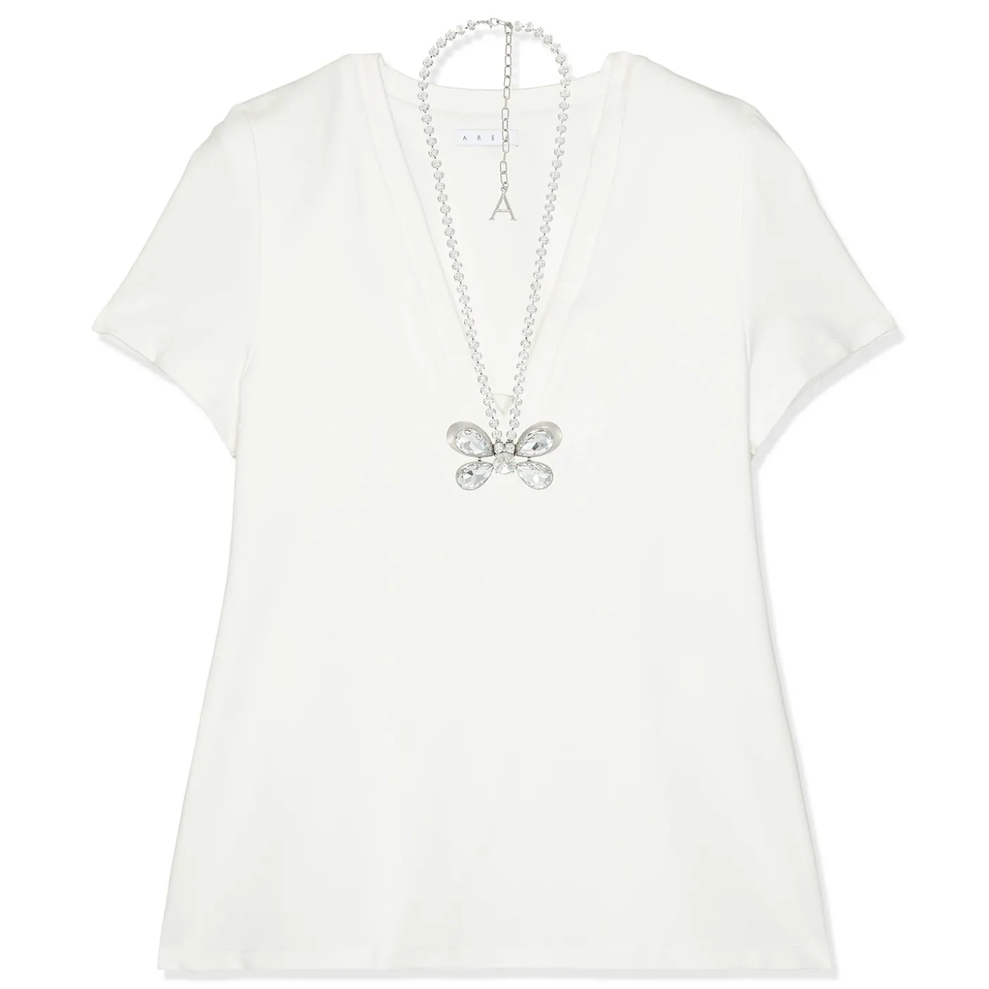 AREA Crystal Butterfly V-Neck T-Shirt Dress