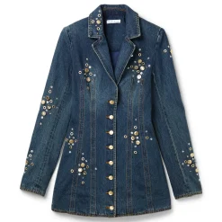 AREA Crystal Button Studded Blazer Dress