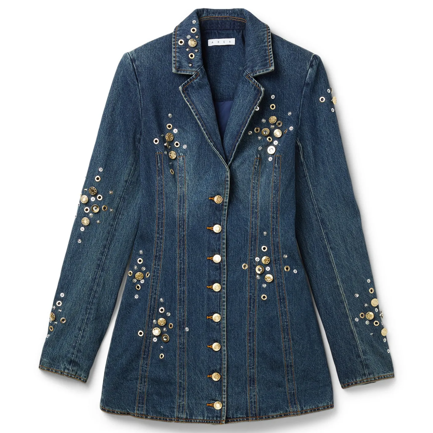 AREA Crystal Button Studded Blazer Dress