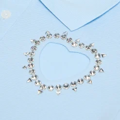 AREA Crystal Heart Cutout Cropped Polo