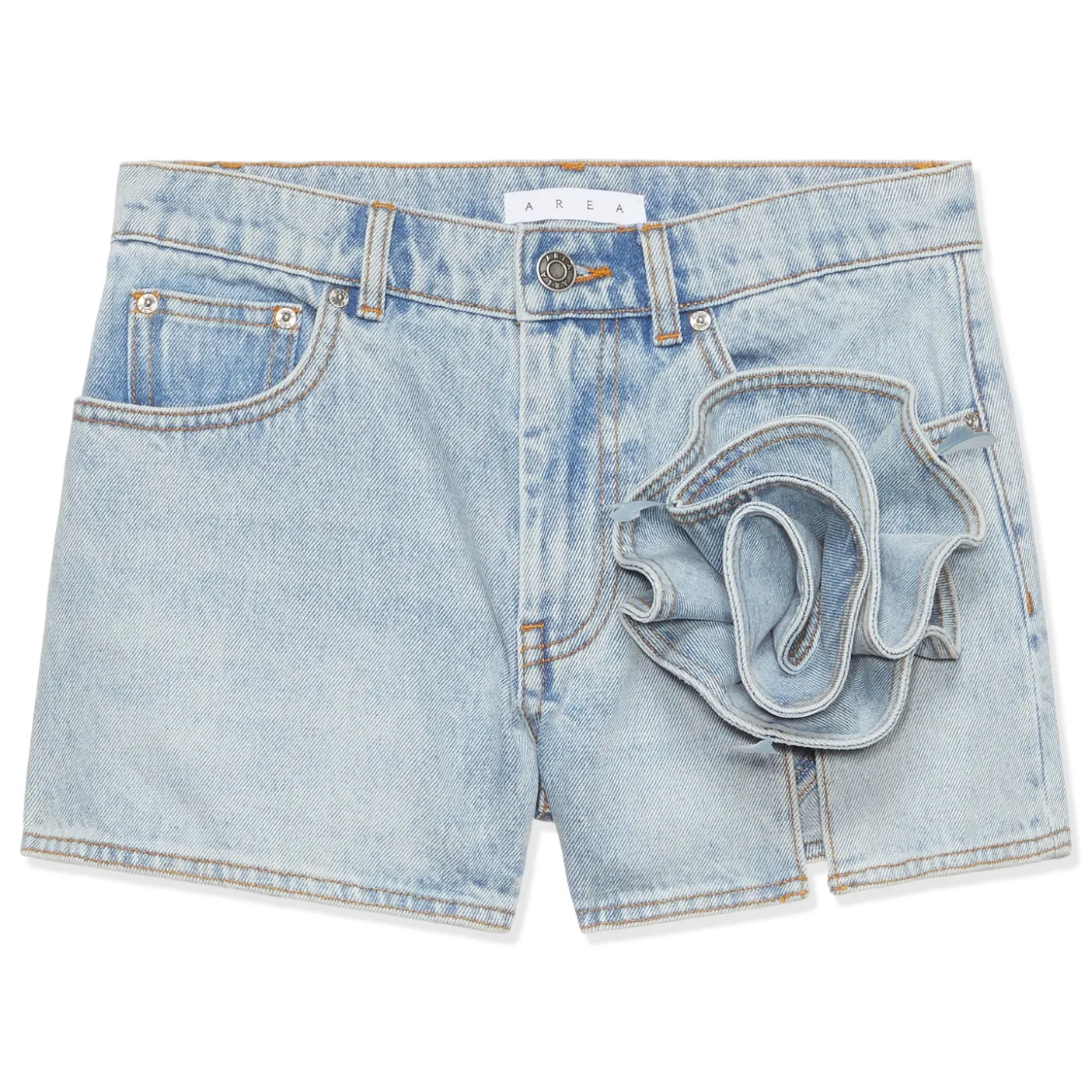 AREA Flower Applique Slit Denim Shorts