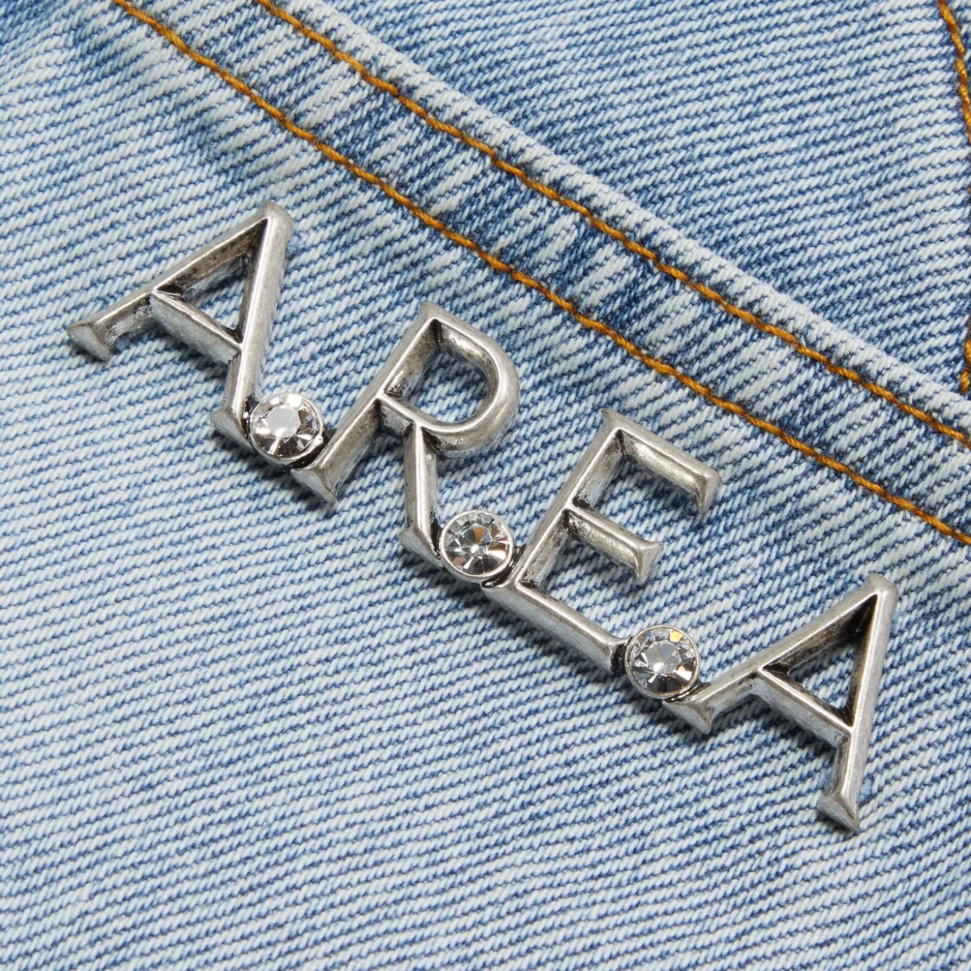 AREA Flower Applique Slit Denim Shorts
