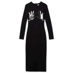 AREA Handprint Long Sleeve Midi Dress