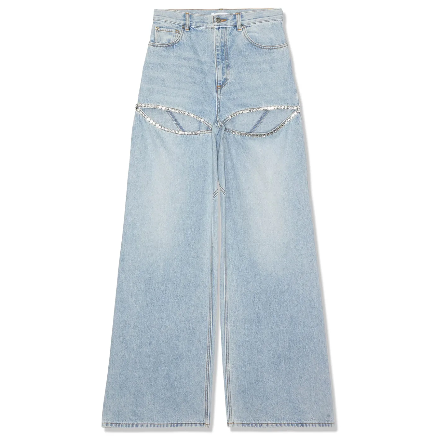 AREA Wide Leg Crystal Slit Jean