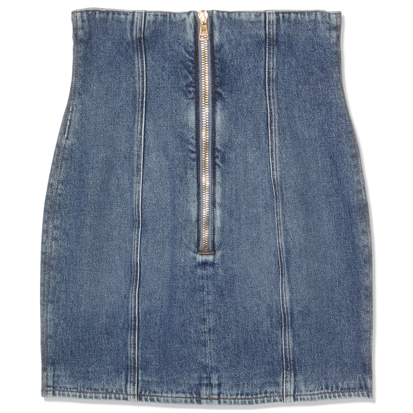 Balmain Buttoned Denim Tulip Short Skirt