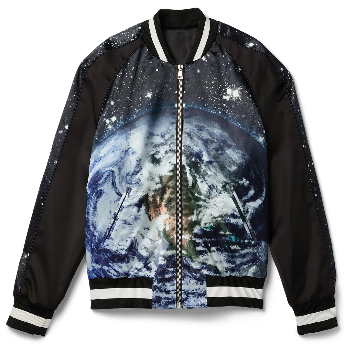 Balmain Earth & Stars Print Zipped Varsity Jacket