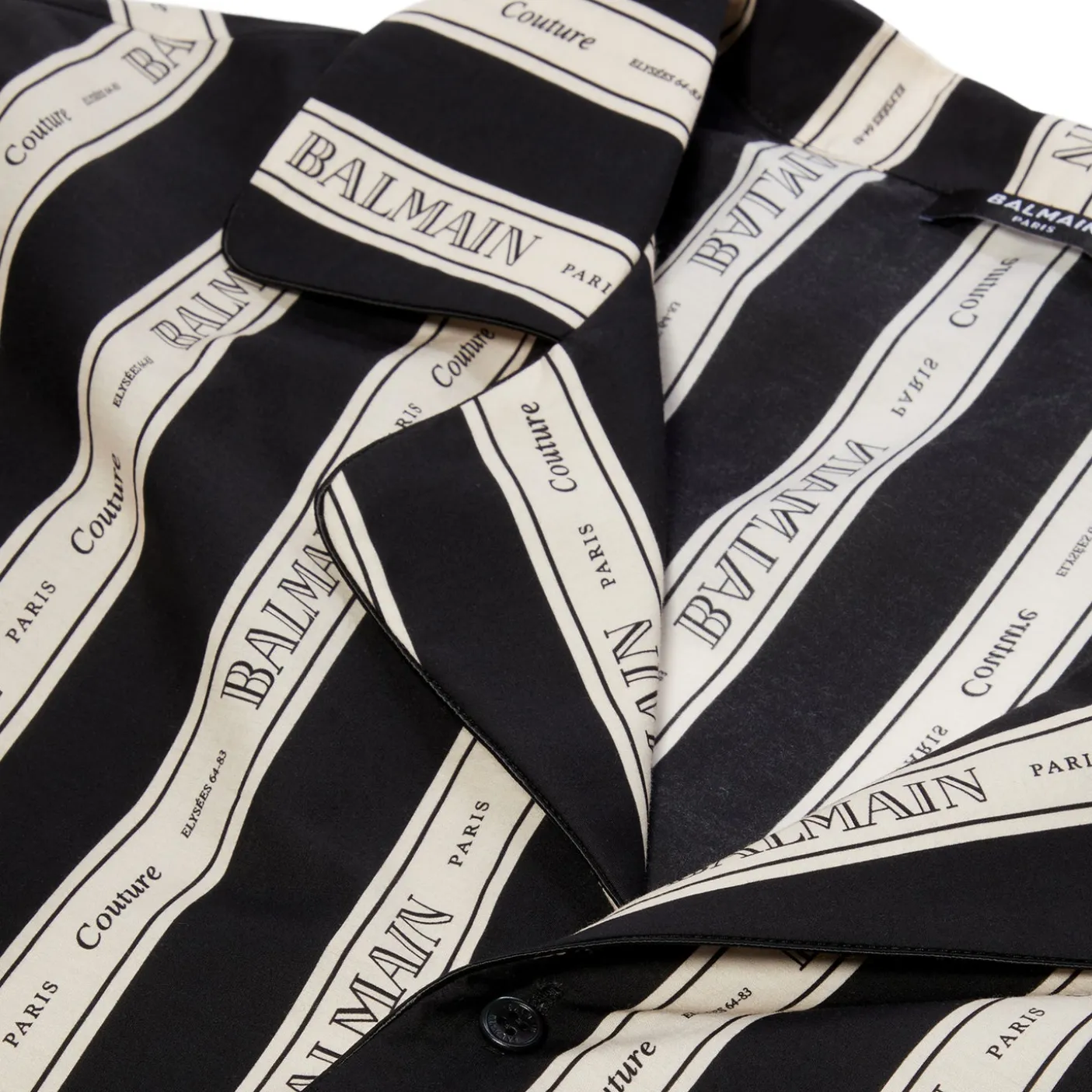 Balmain Logo Ribbon Jacquard Short Sleeve Shirt