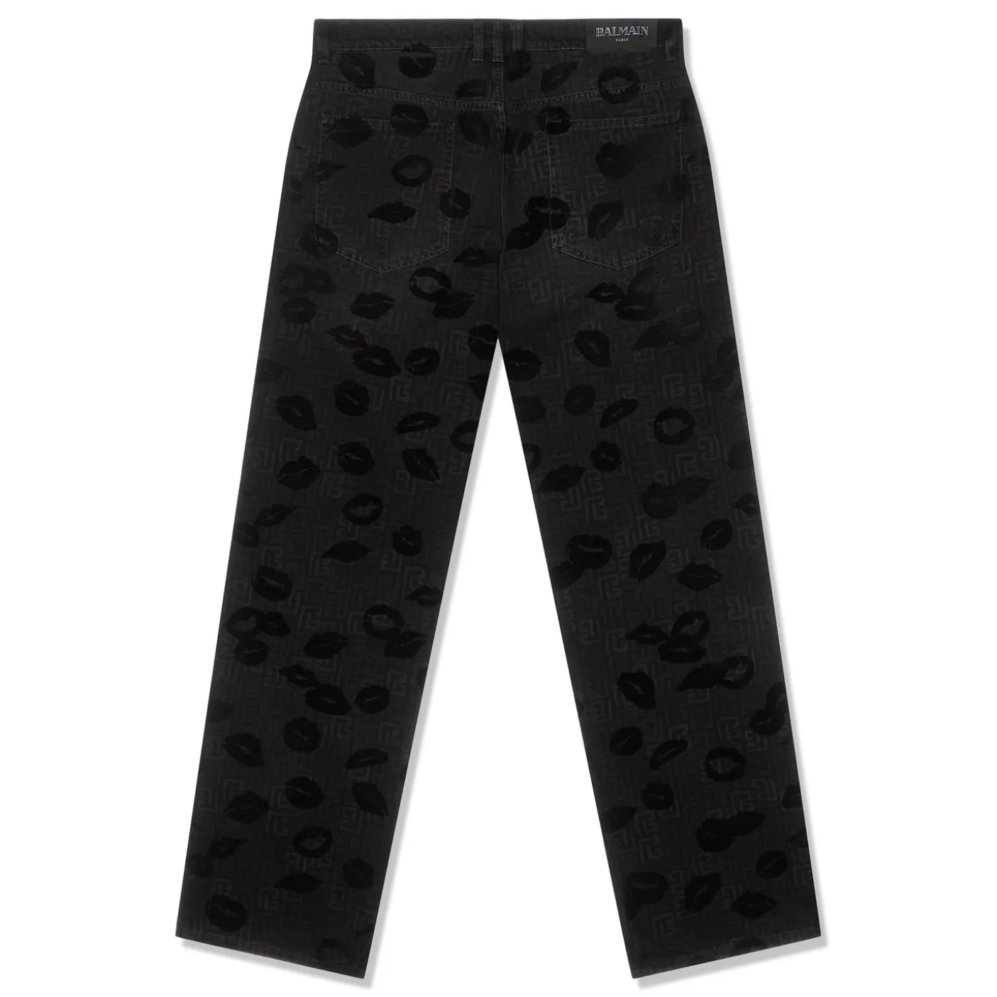 Balmain Monogram & Flock Kiss Print Denim Pants