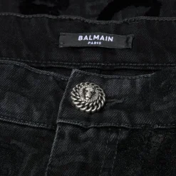 Balmain Monogram & Flock Kiss Print Denim Pants