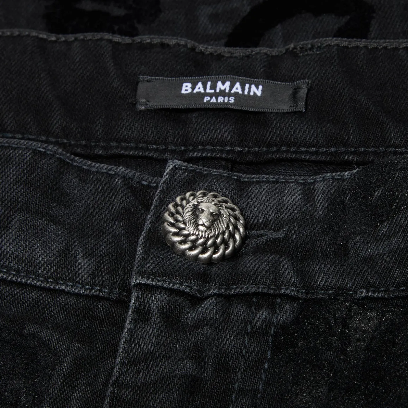 Balmain Monogram & Flock Kiss Print Denim Pants