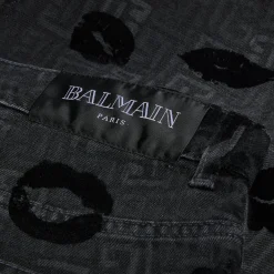 Balmain Monogram & Flock Kiss Print Denim Pants