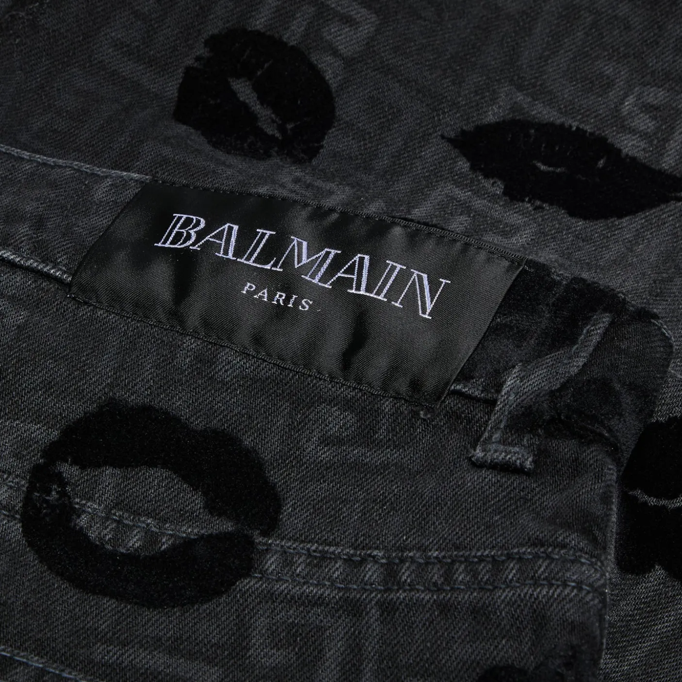 Balmain Monogram & Flock Kiss Print Denim Pants