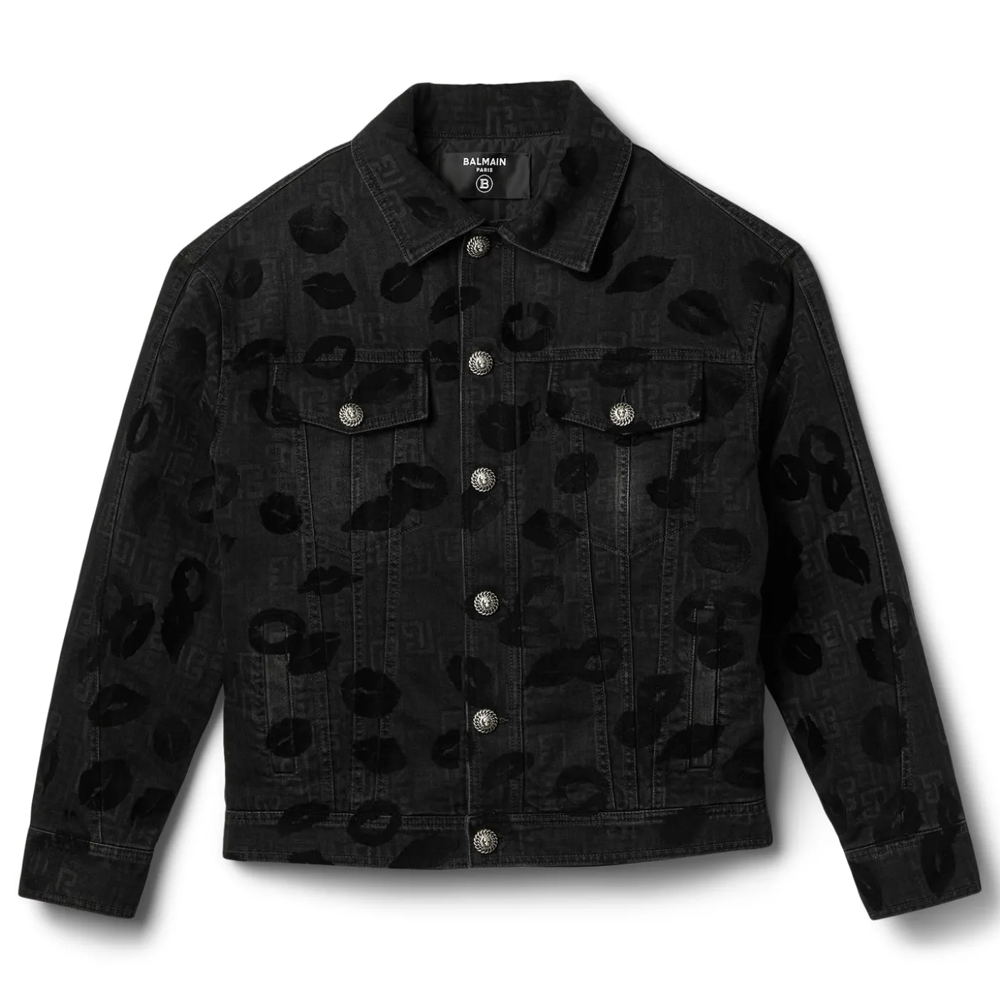 Balmain Monogram & Flock Kiss Denim Jacket