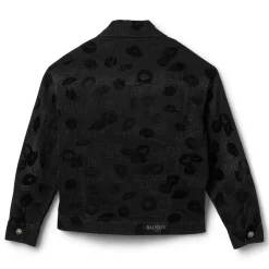 Balmain Monogram & Flock Kiss Denim Jacket
