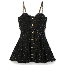 Balmain Strappy Polka Dot Tweed Dress
