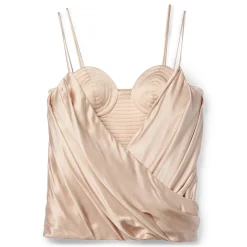 Balmain Thin Straps Bustier Satin Draped Top