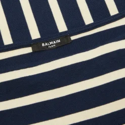 Balmain Womens Baseball Boat Neck Crop T-Shirt