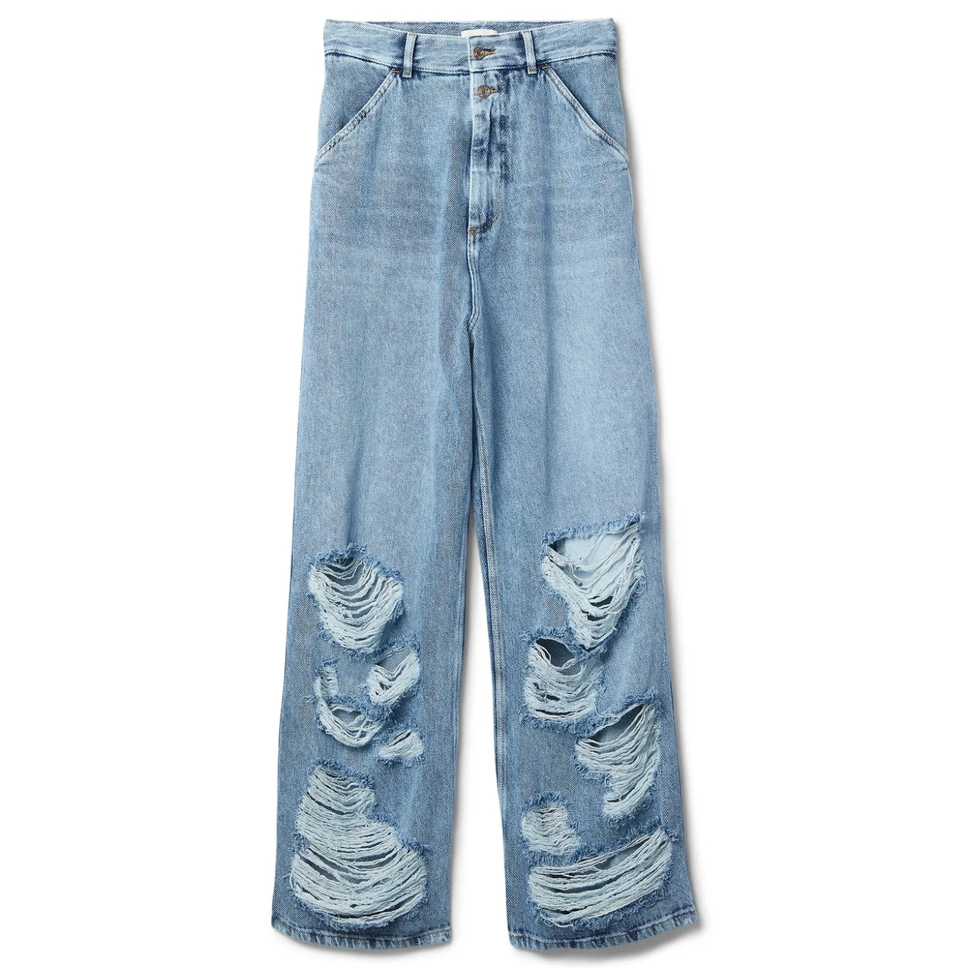 BY FAR D Denim Wide Trouser Stone Wash Distressed Cotton