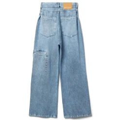 BY FAR D Denim Wide Trouser Stone Wash Distressed Cotton
