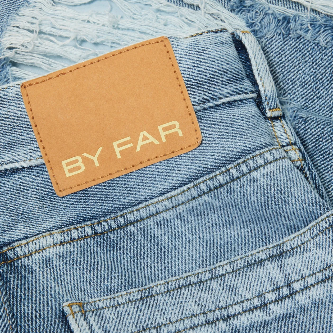 BY FAR D Denim Wide Trouser Stone Wash Distressed Cotton