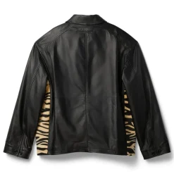 MARNI Black Leather and Tiger Print Shearling Jacket