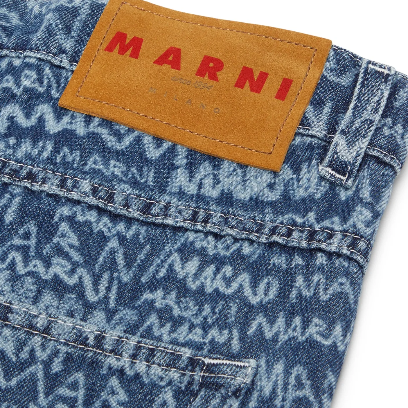 MARNI Denim Jeans With Bleached Marni Scribble Motif