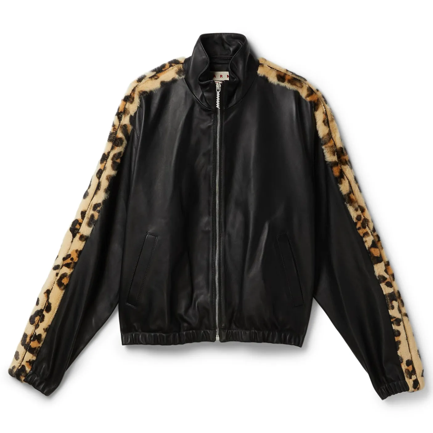 MARNI Leopard-Print Faux Fur-Trimmed Leather Jacket