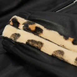 MARNI Leopard-Print Faux Fur-Trimmed Leather Jacket