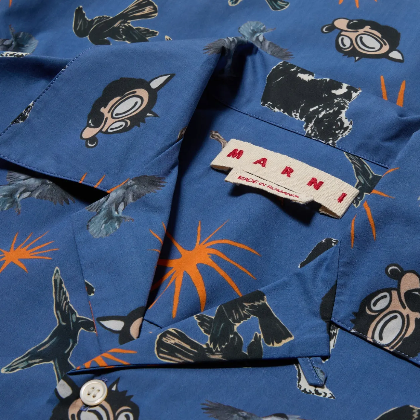 MARNI Wolves Ravens and Doves Print Poplin Bowling Shirt