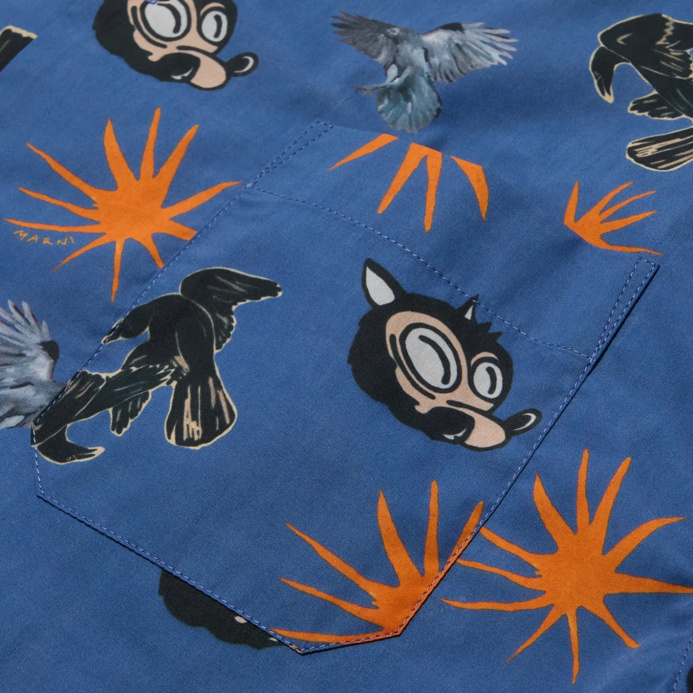 MARNI Wolves Ravens and Doves Print Poplin Bowling Shirt