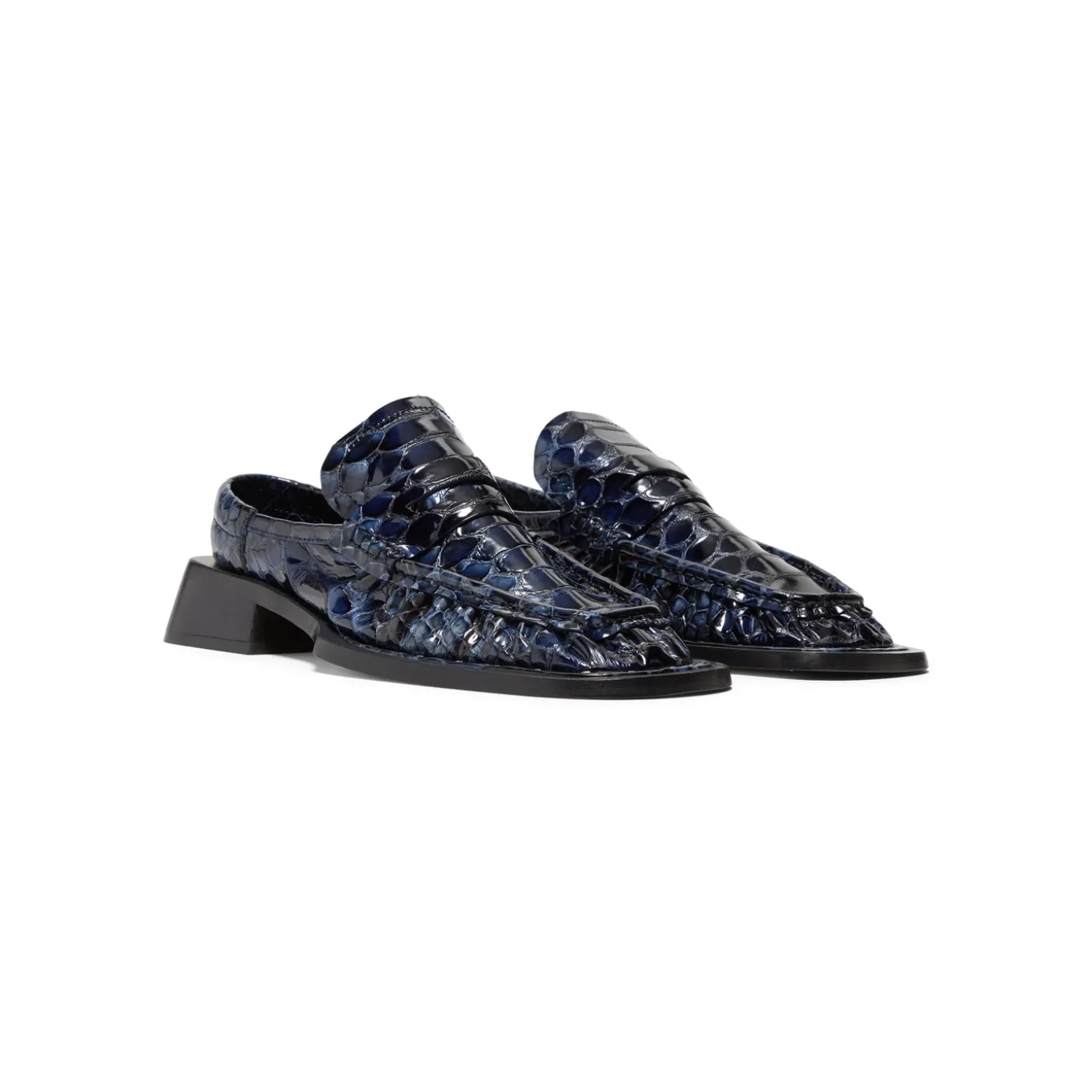 Miista Isla Navy Snake Loafer Mules