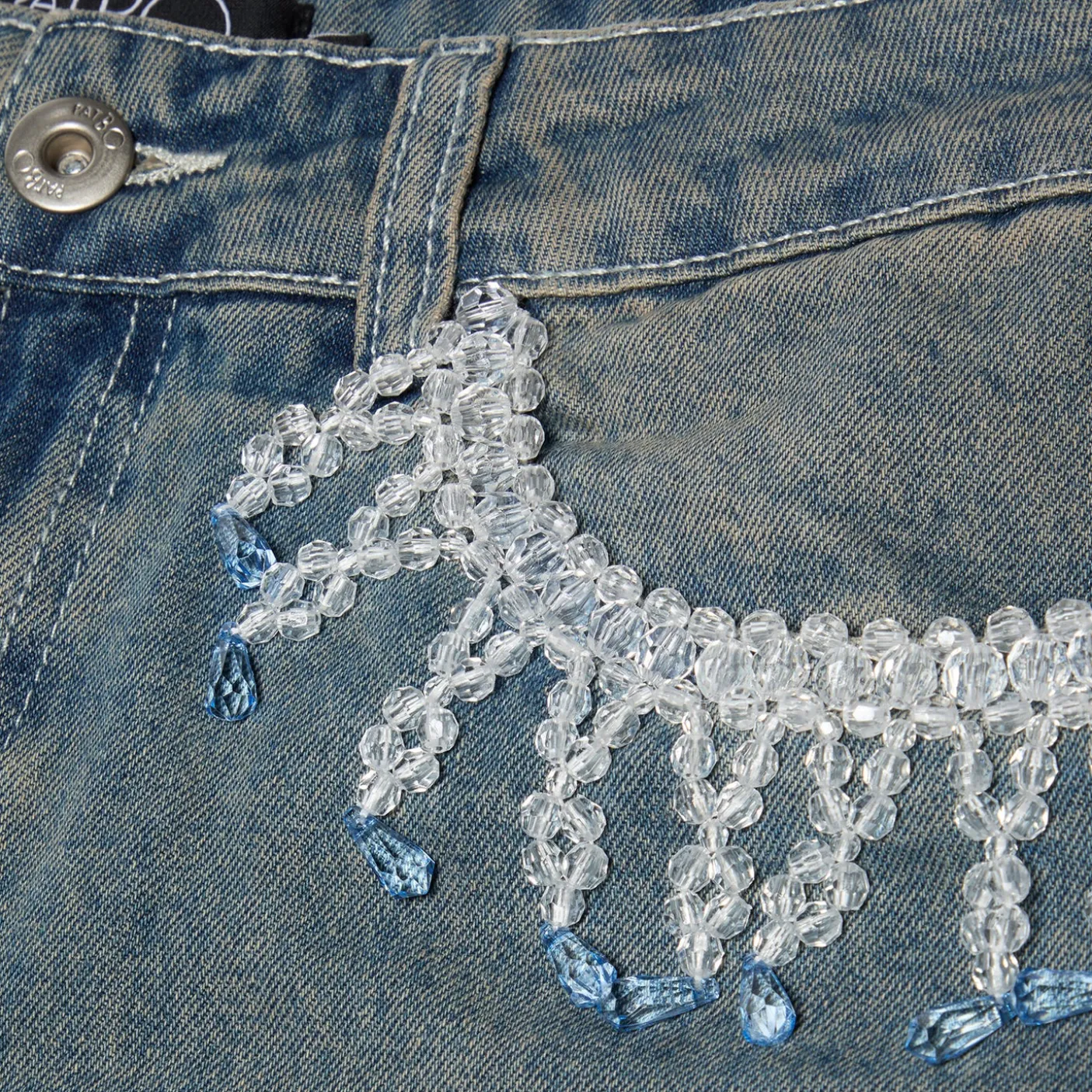 PatBO Nostalgic Sky Beaded Denim Short