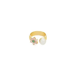 VEERT Pink & Green Flower Freshwater Pearl Ring
