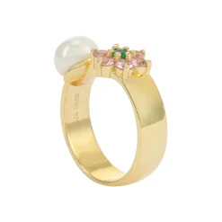 VEERT Pink & Green Flower Freshwater Pearl Ring
